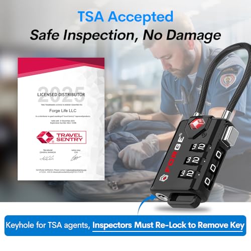 Forge TSA Approved Luggage Locks, Open Alert Cable Lock, 4 Colors, 4 Pack - color: 4 Colors Cable 4 Pack