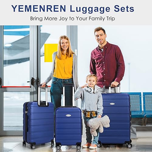 Luggage Sets Hardside Lightweight Suitcase with Spinner Wheels TSA Lock, 3-Piece Set (20/24/28) - color: NavyBlue