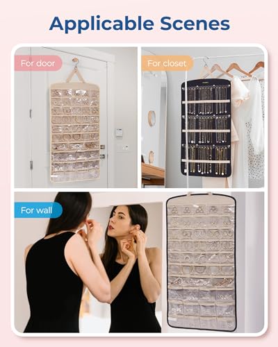 BAGSMART Hanging Jewelry Organizer, Necklace Holder, Extra Large Beige - color: Beige, size: X-Large - Standard