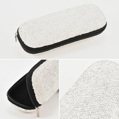 Sparkly Rhinestone Eyeglasses Case Bling Diamond Hard Shell Eyeglasses Protective Cases for Sunglasses - color: Zipper-white