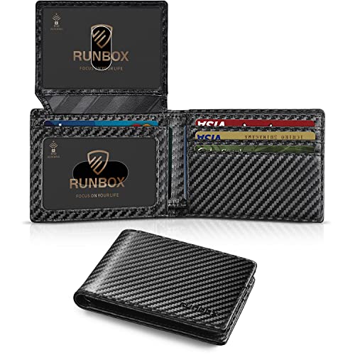 RUNBOX Wallet for Men -Slim Rfid Leather Mens Bifold Novelty Wallets 2 ID Window With Gift Box Men's Accessories - color: Carbon black