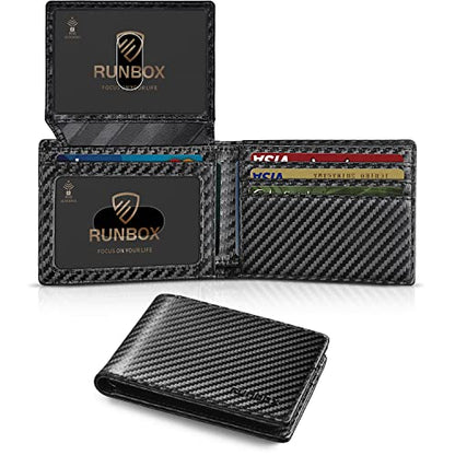 RUNBOX Wallet for Men -Slim Rfid Leather Mens Bifold Novelty Wallets 2 ID Window With Gift Box Men's Accessories - color: Carbon black