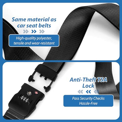 TSA Approved Luggage Straps with Combination Lock (Straight Black) - color: Straight Black