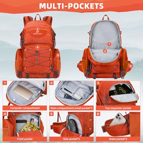 Maelstrom 40L Waterproof Hiking Backpack, Lightweight Travel Daypack - color: Orange