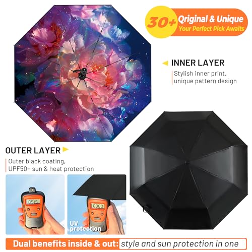 SY COMPACT Travel Umbrella - Windproof Automatic Compact Umbrellas for Rain - color: Peony