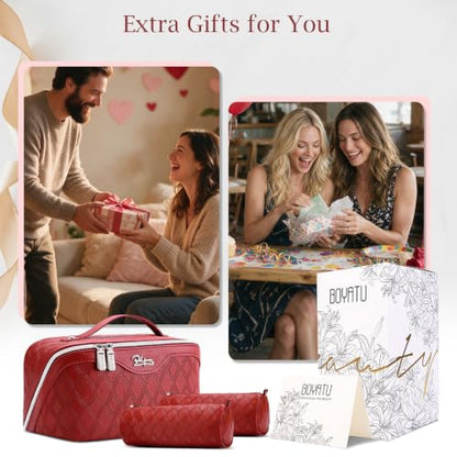 BOYATU Travel Makeup Bag Organizer: 3 Pcs Cosmetic Bag Set for Women Maroon - color: C-Diamond Grid-Maroon