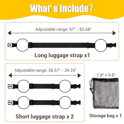 Luggage Straps Suitcases, Adjustable 3 PCS (1 Long + 2 Short) Storage Bag