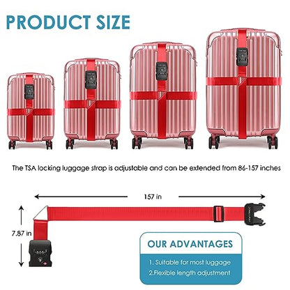 Travel Inspira TSA Accepted Long Luggage Cross Straps for Suitcases - color: Cross Red