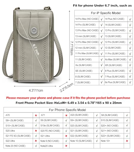 S-ZONE Women RFID Blocking Crossbody Cell Phone Purse PU Leather Wallet - color: Grey