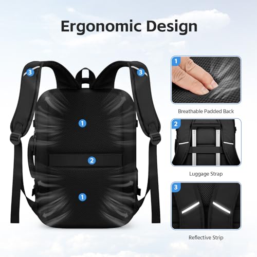 RealCool 15.6" Laptop Travel Backpack, TSA Flight Approved Carry On Daypack - color: Black, size: 15.6 inch