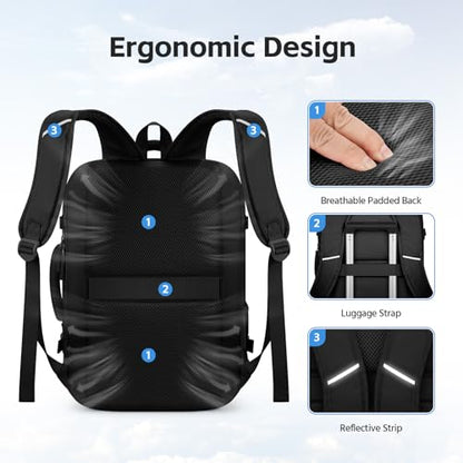 RealCool 15.6" Laptop Travel Backpack, TSA Flight Approved Carry On Daypack - color: Black, size: 15.6 inch