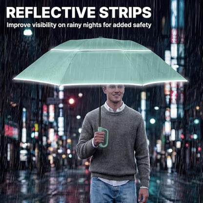 G4Free 46inch Ring Buckle Umbrella, Inverted Design with Carabiner Handle - color: Green