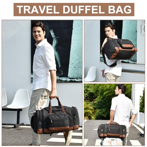 Litvyak 50L Canvas Duffle Bag for Travel Weekend Gym Overnight Carry-on - color: Black, size: 50L