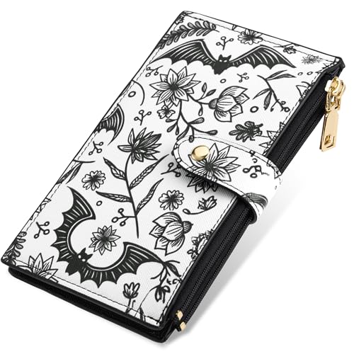 Travelambo RFID Wallet Women Large Size Bifold Multi Card Wallet Case with Zipper Pocke Credit Card Holder for Women - color: Black Bat