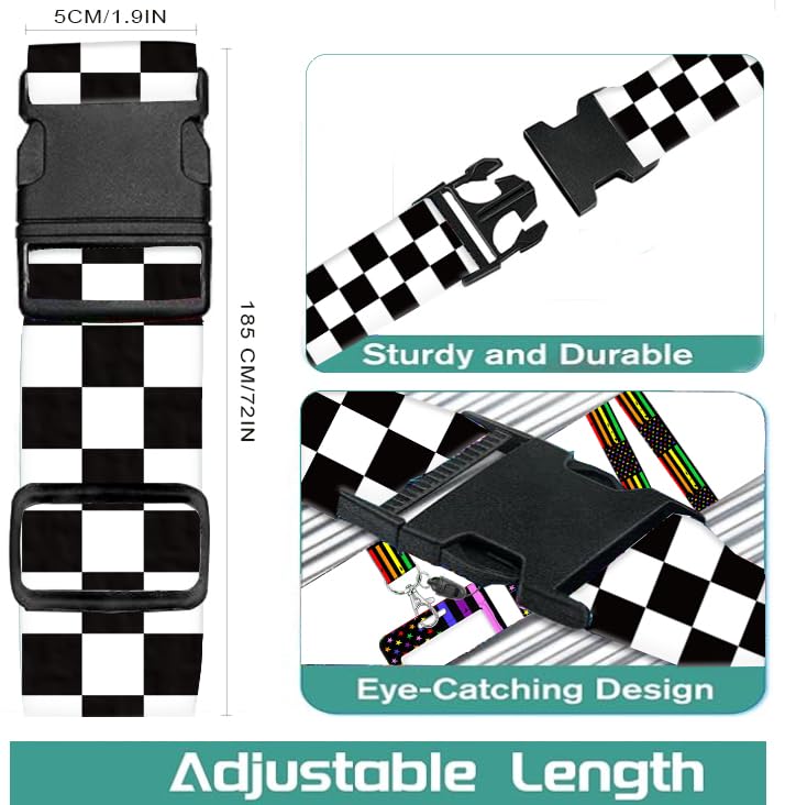 Luggage Straps for Suitcases Travel Belt Accessories, Cute Suitcase Strap, Adjustable Luggage Belt Strap, Heavy Duty with Quick-Release Buckle Luggage Strap Classic White Black Checkerboard - color: Classic White Black Checkerboard
