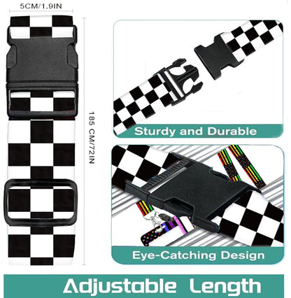 Luggage Straps for Suitcases Travel Belt Accessories, Cute Suitcase Strap, Adjustable Luggage Belt Strap, Heavy Duty with Quick-Release Buckle Luggage Strap Classic White Black Checkerboard - color: Classic White Black Checkerboard