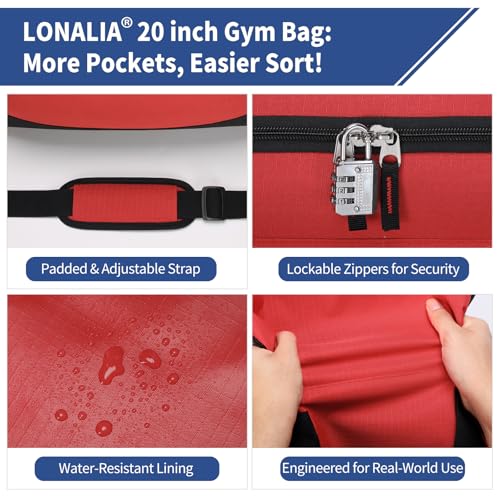 45L Gym Sport Duffle Bag for Men, Red - color: Red