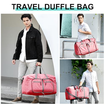 Dimayar 85L Foldable Duffle Bag for Travel, Lightweight Weekender Bags - color: Pink, size: 85L