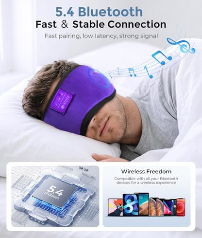 LOVE EYE Sleeping Eye Mask with Bluetooth 5.4 Headphones for Side Sleepers - color: Light Purple