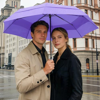 Windproof Golf Umbrella Large 54 Inch Folding Auto Open Close Wood Handle - color: 06.Purple