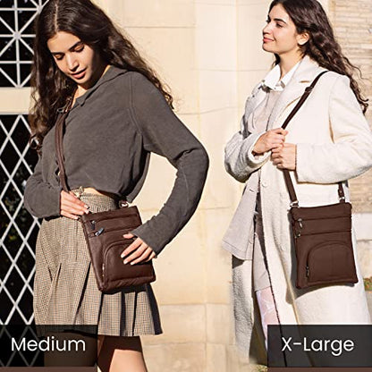TOVOSO Crossbody Bag for Women, Genuine Leather Multi-Pocket Purse with Adjustable Strap, RFID Protection, Built-In Wallet - color: Brown, size: XX-Large