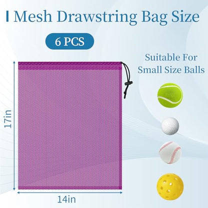 6 Pack Mesh Drawstring Bags with Lock, 14x17 for Gym, Beach, Laundry - color: Purple