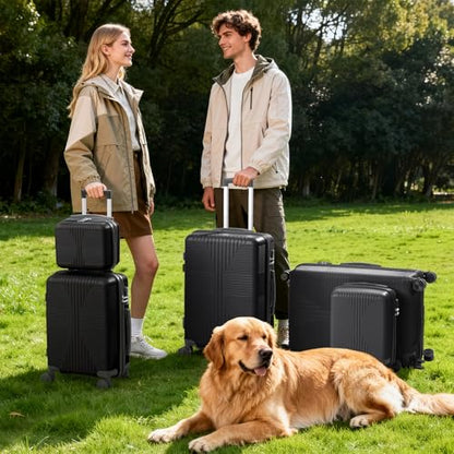 Karl home PP Hard Case Luggage Sets 5 Piece, Black, 12/16/20/24/28" - color: Black, size: 5 Piece Set (12in/16in/20in/24in/28in)
