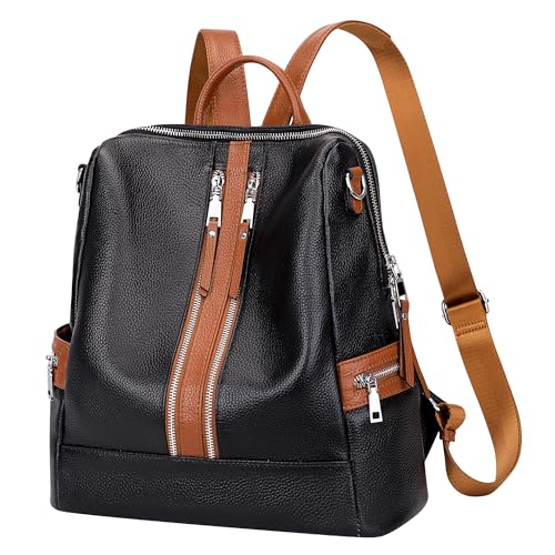 ALTOSY Genuine Leather Backpack for Women Convertible Shoulder Bag - color: Black/Brown
