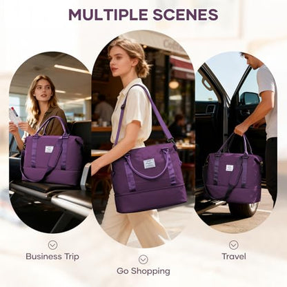 Travel Duffel Weekender Bag Women Tote Carry On Bags With Shoe Compartment - color: E20-DeepPurple, size: Large