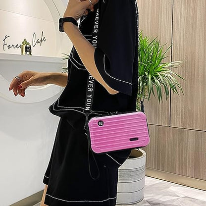 Mini Suitcase Crossbody Bag, Plastic Mini Suitcase Bag Suitcase Purses Stylish Suitcase Cosmetic Bag with 2 Straps - color: Blue