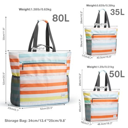 G4Free Beach Bag, Waterproof Sandproof Large Capacity Foldable for Women - color: Rainbow, size: 50L