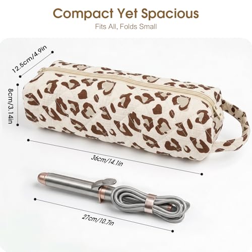 Quilted Hair Tools Travel Bag Compatible with Dyson Airwrap Shark FlexStyle - color: Leopard