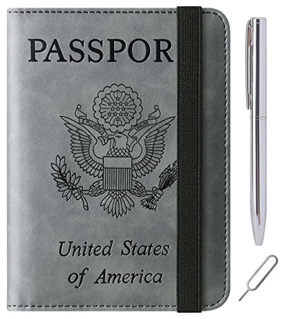 LOHASLIFE Passport Holder for Travel, Rfid Blocking Passport Cover Wallet - color: 116#Grey