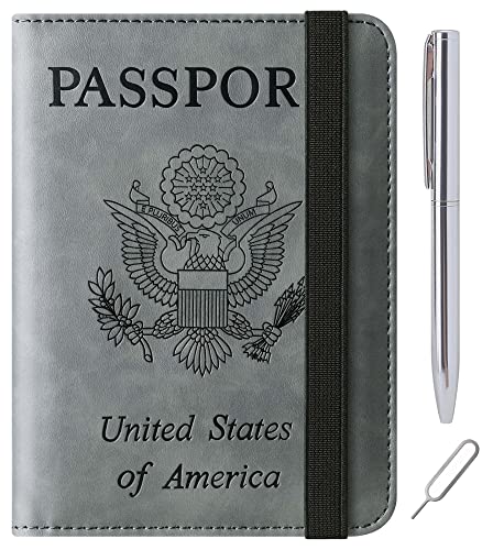 LOHASLIFE Passport Holder for Travel, Rfid Blocking Passport Cover Wallet - color: 116#Grey