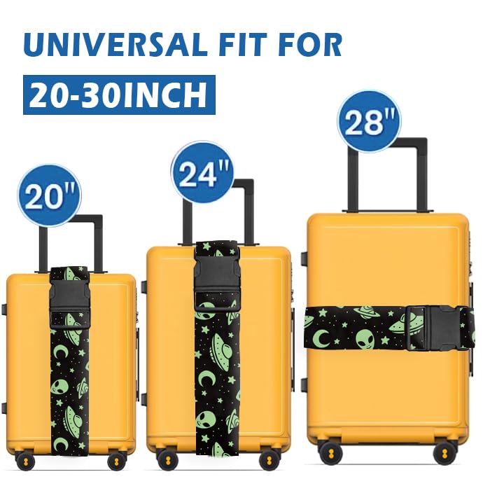 Luggage Straps for Suitcases Travel Belt Accessories, Cute Suitcase Strap, Adjustable Luggage Belt Strap, Heavy Duty with Quick-Release Buckle Luggage Strap Cute Green Aliens - color: Cute Green Aliens