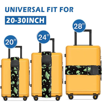 Luggage Straps for Suitcases Travel Belt Accessories, Cute Suitcase Strap, Adjustable Luggage Belt Strap, Heavy Duty with Quick-Release Buckle Luggage Strap Cute Green Aliens - color: Cute Green Aliens