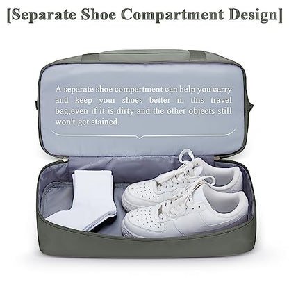 Travel Duffel Bag with Shoes Compartment, Weekender Bags for Women - color: A-Olive Green, size: Extra Large