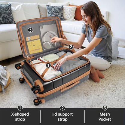 28'' Checked Luggage,Expandable 20% Suitcase,TSA LOCK - color: Grey, size: 28" Large Checked
