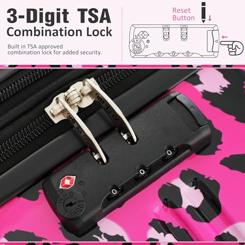 Merax Luggage Sets 3 Piece,Hardside Expandable Suitcase Set 20+24+28 IN - color: Leopard Hot Pink, style: 3-piece Set(20/24/28)