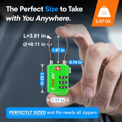 Forge TSA Approved Luggage Locks, Re-settable Combination with Alloy Body(Green 2 Locks) - color: Green 2 PK