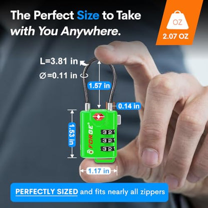 Forge TSA Approved Luggage Locks, Re-settable Combination with Alloy Body(Green 2 Locks) - color: Green 2 PK
