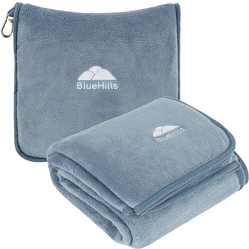 BlueHills Premium Soft Long Travel Blanket Airplane Throw - Grayish Blue - color: Grayblue-long-t056