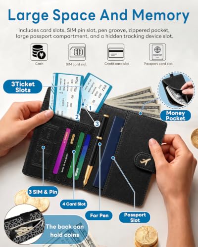 RFID Passport Holder with Tracker Slot, Leather Travel Wallet - color: Leopard Print