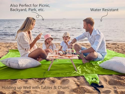 WEKAPO Beach Blanket Sandproof Waterproof, Extra Large Beach Mat, Oversized & Compact Sand Free, Quick Drying Beach Essentials for Vacation, Cruise, Picnic & Camping with Stakes - color: Green, size: 9x10 FT (1～8 person)