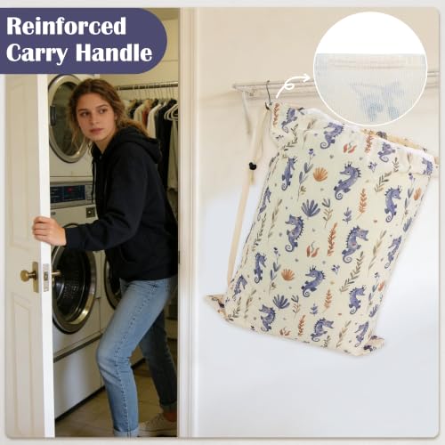 Canvas Laundry Bag with Shoulder Strap & Drawstring, 23"W x 29"H, Seahorse - color: Graceful Seahorse