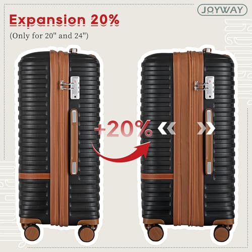 Joyway Expandable Luggage Sets 5 Piece, Lightweight Hard Shell Travel Suitcase Set with Spinner Wheels and TSA Lock - color: Black, size: 5 piece set