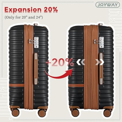 Joyway Expandable Luggage Sets 5 Piece, Lightweight Hard Shell Travel Suitcase Set with Spinner Wheels and TSA Lock - color: Black, size: 5 piece set