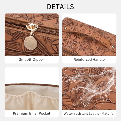 Travel Makeup Bag Cosmetic Bags for Women Large Capacity Water-resistant Portable Pouch Open Flat Toiletry Bag - color: A05-Khaki
