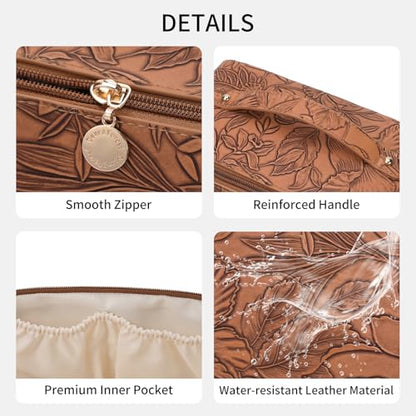 Travel Makeup Bag Cosmetic Bags for Women Large Capacity Water-resistant Portable Pouch Open Flat Toiletry Bag - color: A05-Khaki