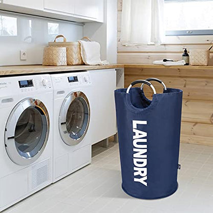 DOKEHOM 90L Large Laundry Basket Bag, Collapsible Tall Hamper, Dark Blue - color: Dark Blue, size: 90L